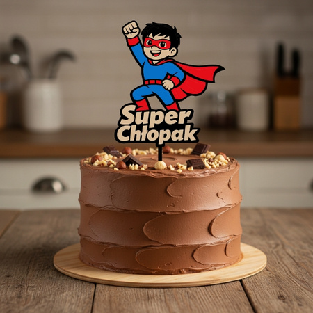 Topper na tort 16x9 cm SUPER CHŁOPAK DZIEŃ CHŁOPAKA WZ.I