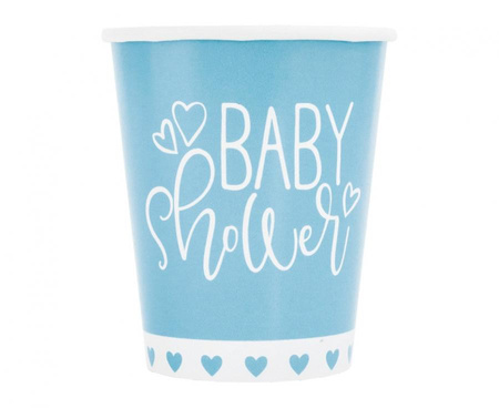 #ZKU Kubeczki papierowe Baby Shower, niebieskie serca, 266 ml, 8szt.(sup label)