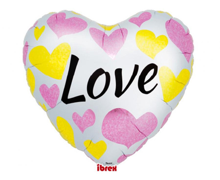#BFK Balon Ibrex Hel, serce 25", White Love Pink & Gold Hearts, packed
