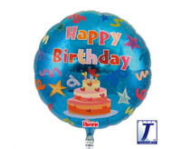 #BFK Balon Ibrex Hel, okrągły 14", Happy Birthday Cake, blue, packed