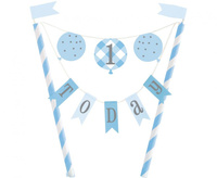 #DETO Dekoracja na tort Topper Gingham 1st Birthday, niebieska KK