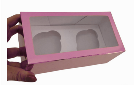 Pudełko na 2 muffinki babeczki 18x9x7 cm RÓŻOWE