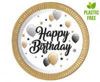 #ZTA Talerzyki papierowe Milestone Party Happy Birthday, next generation, 23cm, 8 szt. (plastic-free)