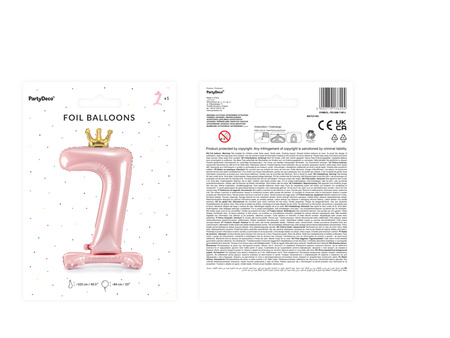 Stojący balon foliowy cyfra ''7'', 84 cm, jasny różowy