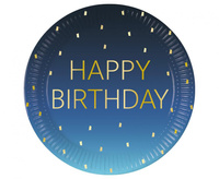 #ZTA Talerzyki papierowe Blue Happy Birthday, Decorata, FSC, 23 cm, 8 szt.