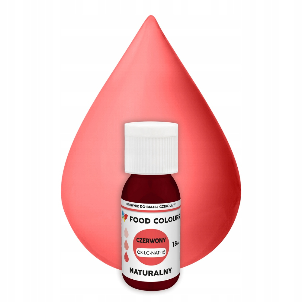 Naturalny barwnik w płynie do mas tłustych i czekolady czerwony 18 ml Food Colours – butelka produktu