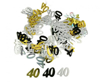 #DEKO Konfetti foliowe B&C cyferka 40, 18g, miks czarno-srebrno-złoty KK