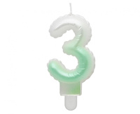 #SC20 Świeczka cyferka 3, ombre, perłowa biało-zielona, 7 cm KK