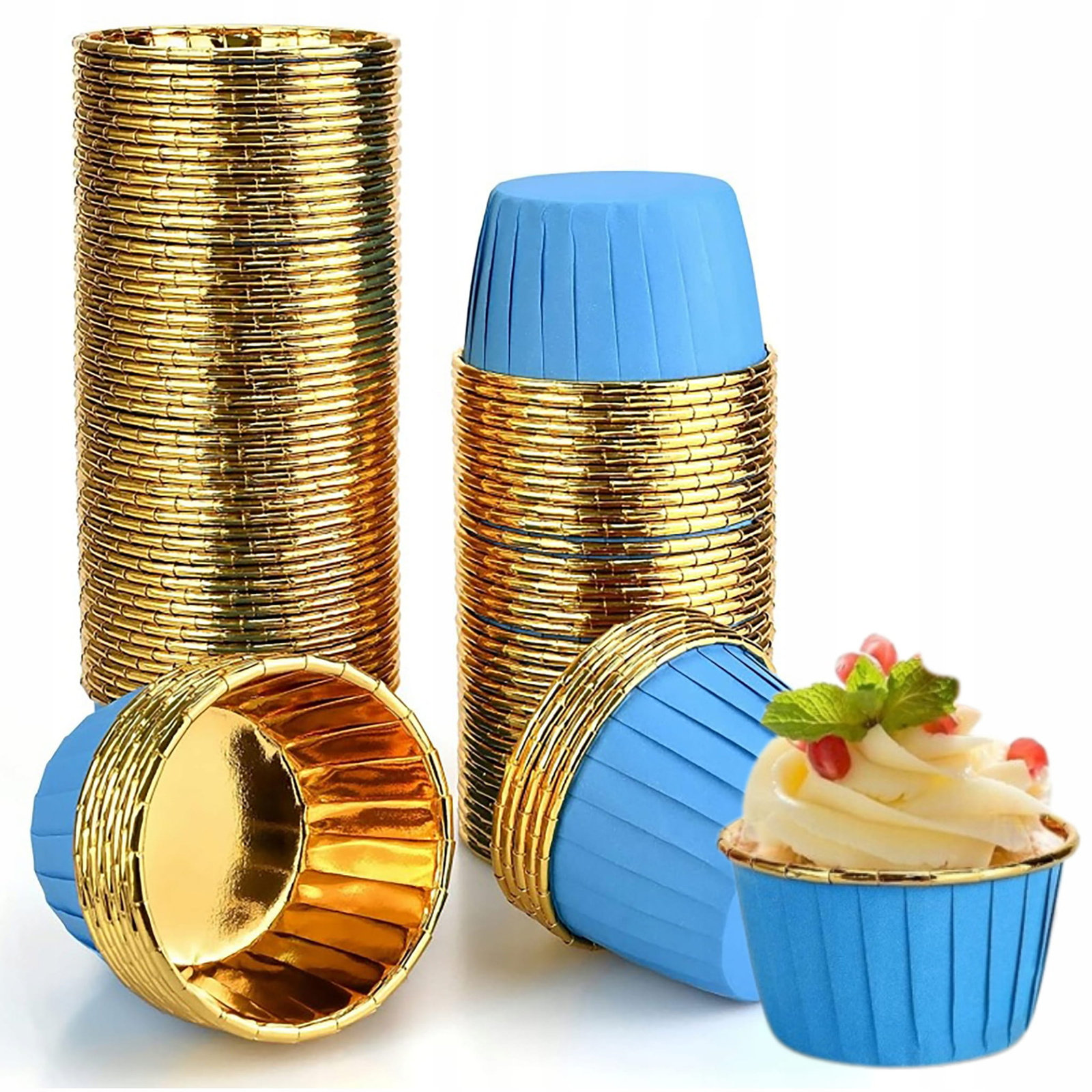 Papilotki kubeczki do muffin niebieskie 50 sztuk – widok opakowania