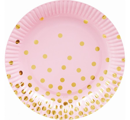 #ZTA Talerzyki papierowe "Złote groszki", 18 cm, różowe, 6 szt. KK