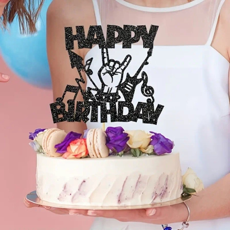 Papierowy topper na tort Happy Birthday MUZYKA ROCK GITARA