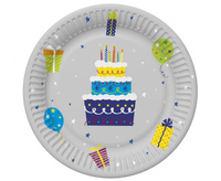 #ZTA Talerzyki papierowe B'day Cake with Gifts and Garlands, 18 cm, 8 szt.