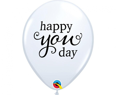 #BL Balon QL 11" RND biały z nadr. Happy you day, 25 szt. KK