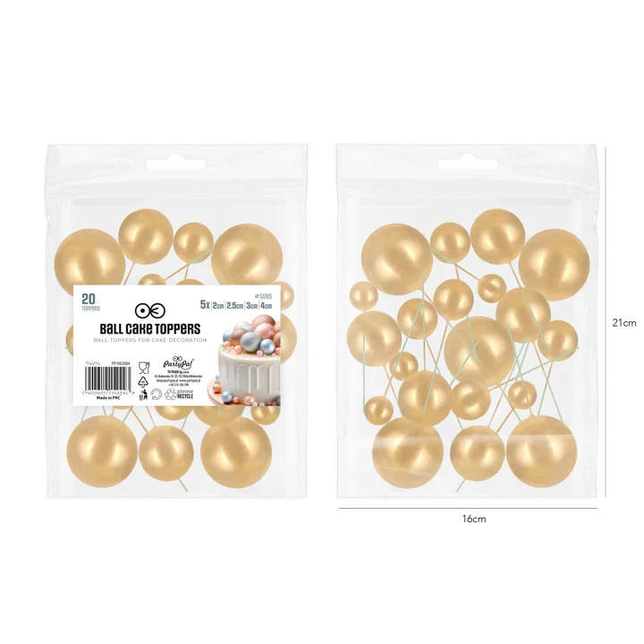 Toppery na tort kulki złote 18-20 szt. dekoracja tortu z wykorzystaniem złotych kulek