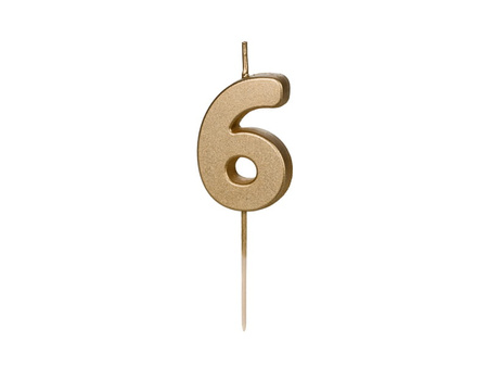 Świeczka urodzinowa Cyferka 6, 4.5 cm, złoty Party Deco