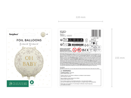 Balon foliowy pastylka Oh Baby, 35x35 cm, mix