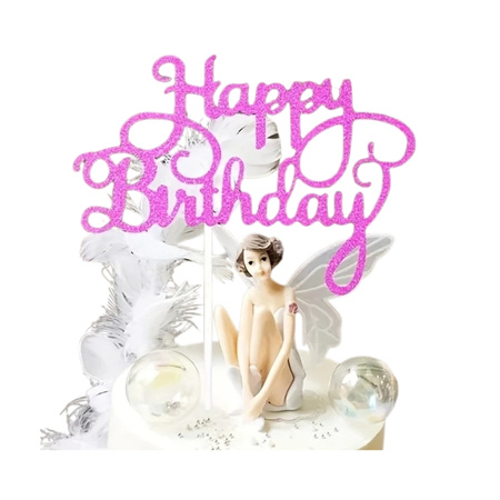 Papierowy topper na tort HAPPY BIRTHDAY RÓŻOWY WZ.II