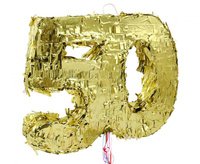 #PI Piniata cyfra „50”, metaliczna złota, foliowa, 50x40.5x8 cm, KK