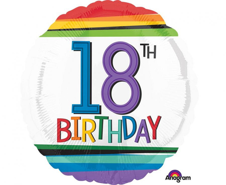 #BFK Balon foliowy "Rainbow Birthday 18" 43cm, zapakowany