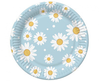 #ZTA_GD Talerzyki papierowe, niebieskie, stokrotki, 18 cm, 6 szt.