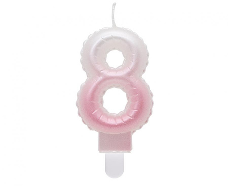 #SC12 Świeczka cyferka 8, ombre, perłowa biało-różowa, 7 cm KK