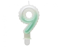 #SC20 Świeczka cyferka 9, ombre, perłowa biało-zielona, 7 cm KK