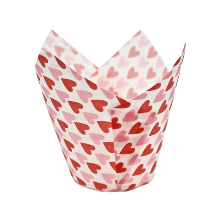 Muffiny tulipan BIAŁO CZERWONE SERDUSZKA 50x80 mm 36 szt. 