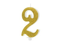 Świeczka urodzinowa Cyferka 2, złoty, 10cm Party Deco