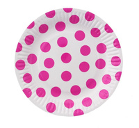 #ZTA_GD Talerzyki pap. białe, Groszki magenta, 18 cm, 6 szt.