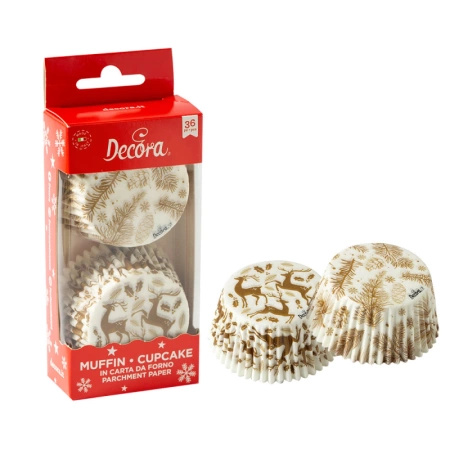 Świąteczne papilotki do muffinek babeczek 50x32 cm RENIFERY 36 szt. Decora