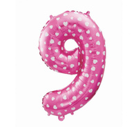 #BFC48 Balon foliowy "Cyfra 9", różowa w serca, 61 cm KK