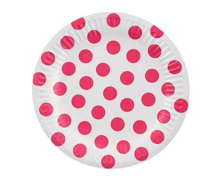 #ZTA_GD Talerzyki pap. białe, Groszki magenta, certyfikat FSC, 18 cm, 6 szt.
