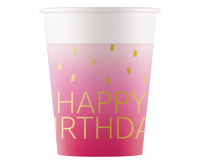 #ZKU Kubeczki papierowe Pink Happy Birthday, Decorata, FSC, 200 ml, 8 szt.
