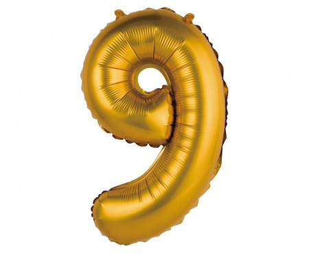 #BFC11 Balon foliowy "Cyfra 9", złota, matowa, 35 cm KK