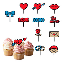 Zestaw 12 szt. mini topperków na muffinki bento cake SERCE LOVE YOU WALENTYNKI WZ.I