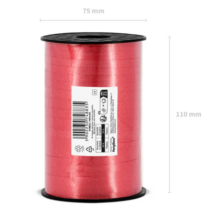 Plastikowa wstążka CZERWONA 5mm/225m idealna do balonów prezentów