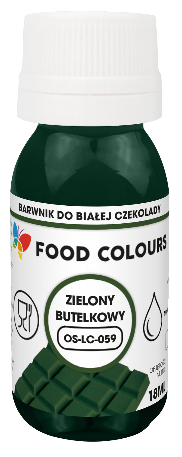 Barwnik do czekolady i mas tłustych butelkowa zieleń 18 ml Food Colours