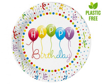 #ZTA Talerzyki papierowe Happy Birthday Streamers, next generation, 23 cm, 8 szt. (plastic-free)