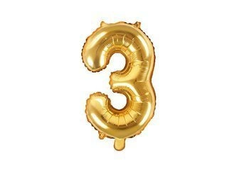Balon foliowy Cyfra ''3'', 35cm, złoty Party Deco