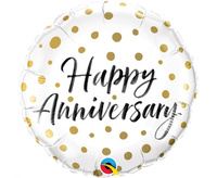#BFK Balon foliowy 18 cali QL CIR Happy Anniversary Gold Dots KK