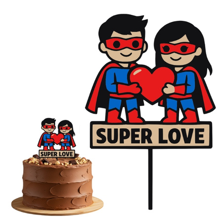 Topper na tort 16x10 cm SUPER PARA I LOVE YOU WALENTYNKI WZ.II