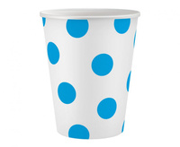 #ZKU_GD Kubeczki pap. białe, Groszki błękitne, certyfikat FSC, 250 ml, 6 szt.