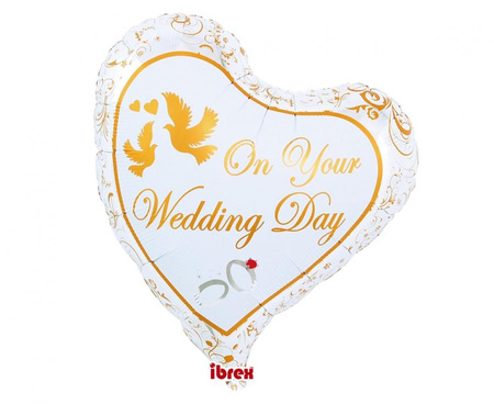 #BFK Balon Ibrex Hel, serce Sweet 14", Wedding Doves&Rings, packed