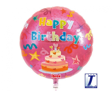 #BFK Balon Ibrex Hel, okrągły 14", Happy Birthday Cake, red, packed