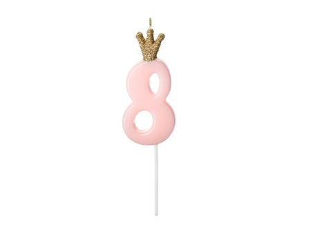 Świeczka urodzinowa Cyferka 8, jasny różowy, 9.5cm Party Deco