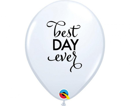 #BL Balon QL 11" z nadr. Best Day Ever, biały / 25 szt. KK