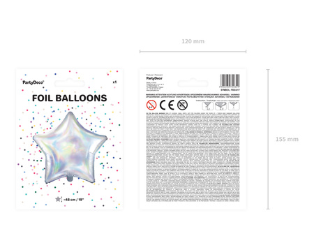 Balon foliowy Litera ''E'', 35cm, holograficzny