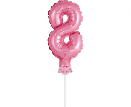 #BFC1 Balon foliowy 13 cm na patyczku "Cyfra 8", różowa KK