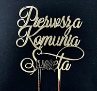Topper "Pierwsza Komunia Święta" ZŁOTY elegancki