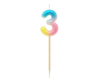 #SC14 Świeczka piker cyferka 3, ombre, pastelowa KK